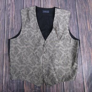 Andrew Fezza Vest Mens XLT Beige Paisley Formal Suit Waistcoat 5-Button Made USA